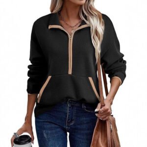 Women's Half-Zip Pullover Hoodie Lapel Pocket Jacket