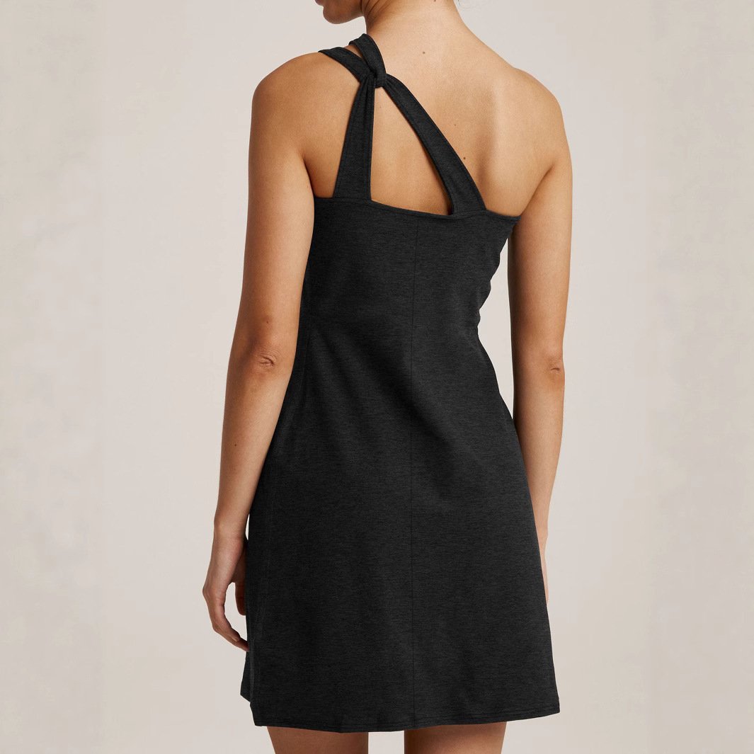 Womens Solid-Color One-Shoulder Backless Sleeveless Slip Dress - Image 2