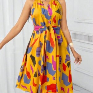Women's Casual European And American-Style Printed Crew-Neck Dress
