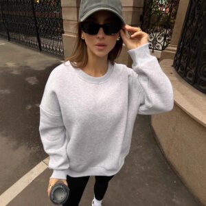 Fashionable Casual Retro Solid-color Thickened Crewneck Sweatshirt