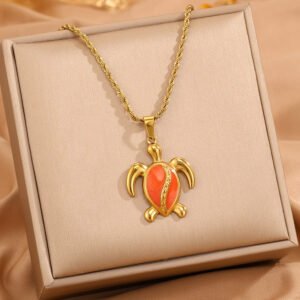 Womens Stainless Steel Turtle Pendant Necklace