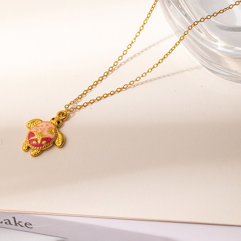 Womens Painted Pentagram Turtle Pendant Necklace - Image 7