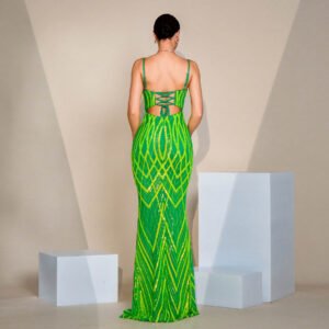 V-neck Strap Sequined Fishtail Evening Dress