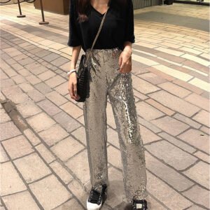 Heavy Industry Sequins High Waist Straight Trousers Women's Trousers