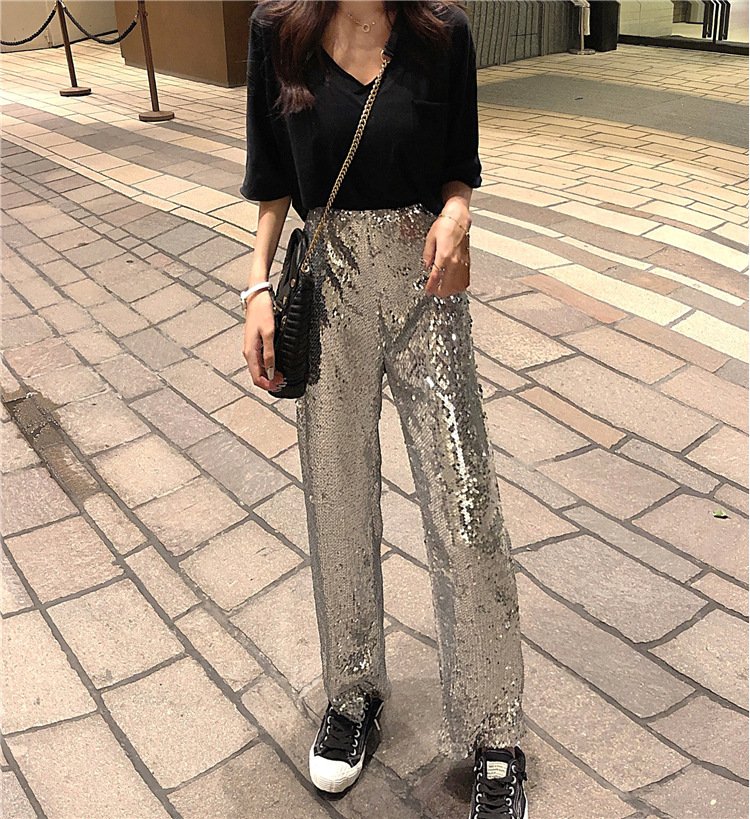 Heavy Industry Sequins High Waist Straight Trousers Women's Trousers - Image 3