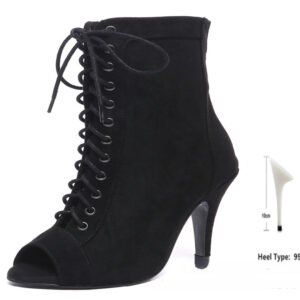 Women's Black Denim Gaobang Peep Toe High Heels