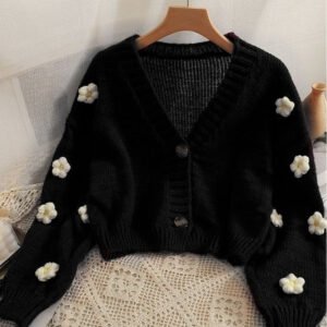 Sweet-style Short Two-button Knit Sweater For Women