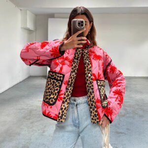 Stitching Printing Women's Cotton-padded Clothes Cotton Clothing Long Sleeve Stand Collar Fashion Personality