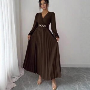 Women's Solid-color Casual Chic V-neck Dress