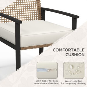 5 Pieces Outdoor Dining Set for 4, Wicker Rattan Patio Furniture Set, Patio Table and Chairs Set with Cushions, Square Metal Table Top, Conversation Set for Garden, Backyard, Deck, Beige