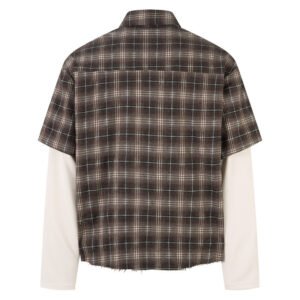 Mens Autumn Long-Sleeve American-Style Retro High-Street Tie-Dye Plaid Shirt