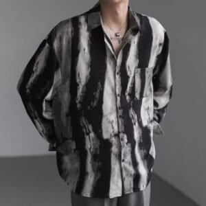 Mens Relaxed Edgy Shirt With A Water-wave Texture And A Flowing Drape