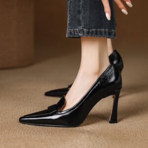 Pointed-toe Authentic Leather Pumps Women's Stiletto Heels
