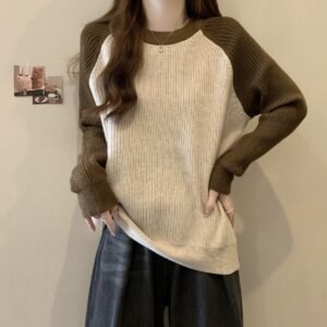 Loose Slim-fit Color-blocked Top To Cover The Belly