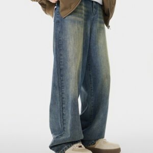 Men's Worn Looking Washed-out Loose Straight All-matching Jeans