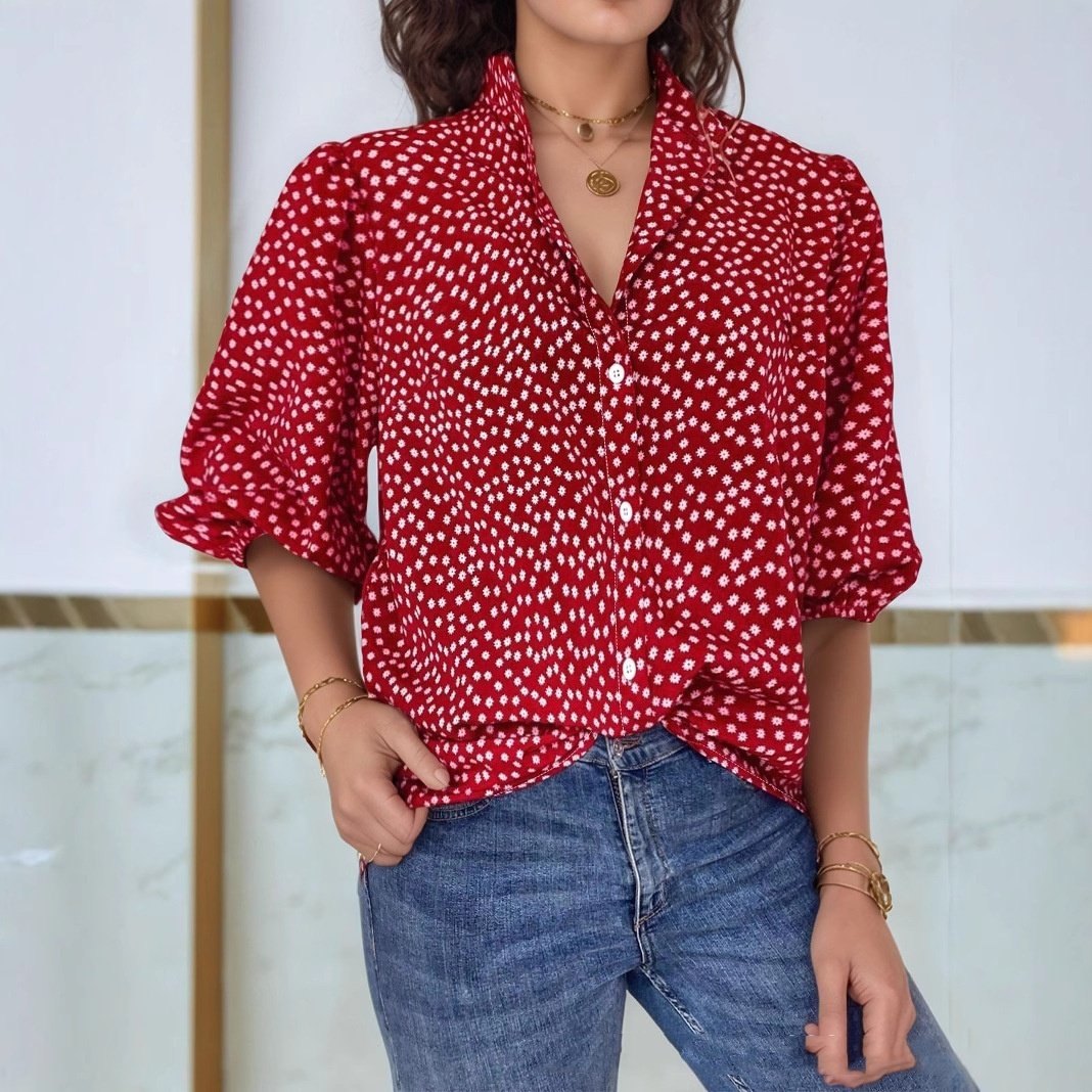 Women's Loose Print Versatile Button Up Shirt - Image 3