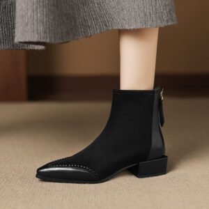 Pointed-toe Square-heeled Ankle Boots For Women