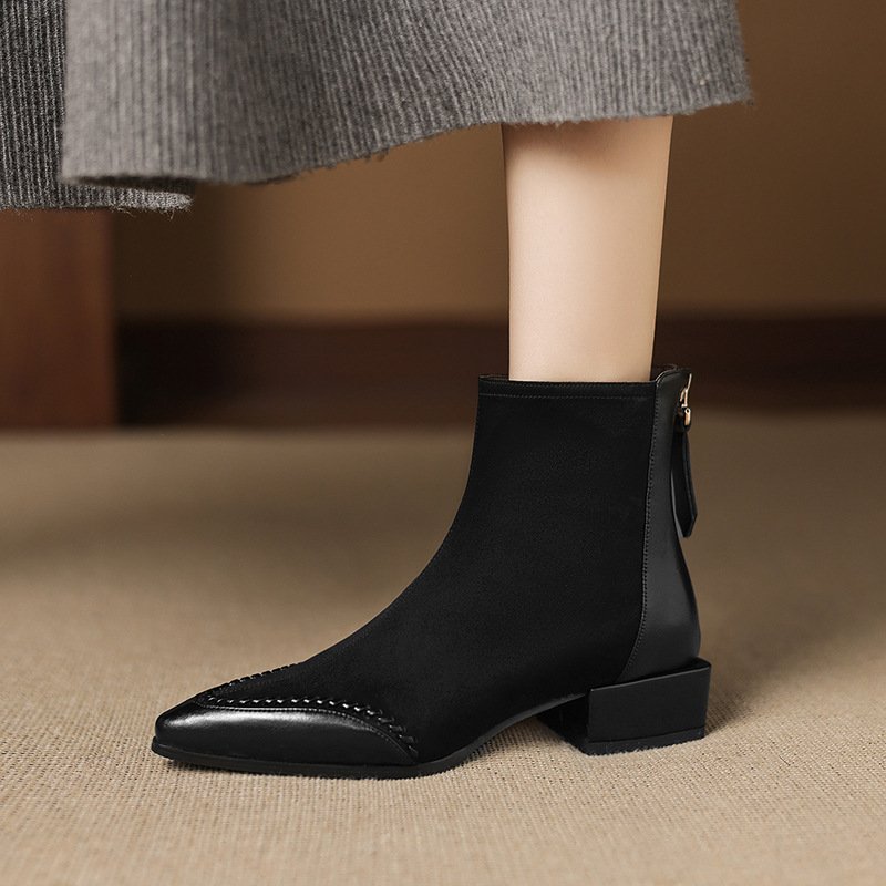 Pointed-toe Square-heeled Ankle Boots For Women - Image 2