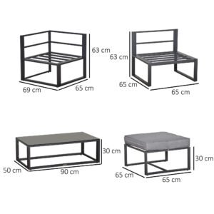 5 Pieces Outdoor Patio Furniture Set, Sofa Couch With Glass Coffee Table, Cushioned Chairs And Aluminum Tube, For Balcony Garden Backyard, Grey