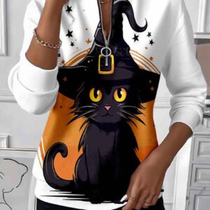 Womens Long-Sleeve Christmas-Print Sweatshirt Top