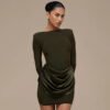 Casual Slim-fit Crew-neck Long-sleeve Ruched Mini Dress