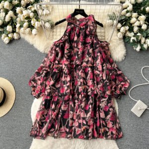 Rare Vacation-style Floral Chiffon Dress
