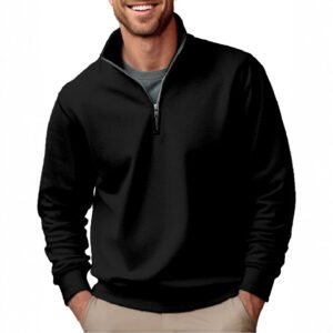 Casual Zipper Velvet Stand Collar Solid Color Men's Sweater