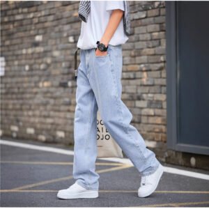 Hong Kong Style Simple Casual All-match Light-colored Jeans