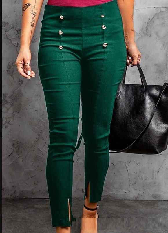 European And American Front Slit Rose Gold Mushroom Buckle Pencil Pants - Image 3