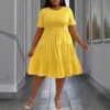 Elegant Yellow Dress SpringSummer New Arrival Loose Slimming Midi Dress