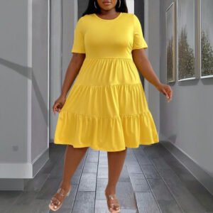 Elegant Yellow Dress SpringSummer New Arrival Loose Slimming Midi Dress