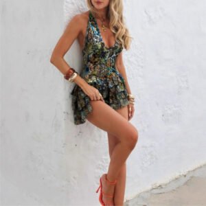 New Sleeveless Halter-neck Printed Pleated Dress