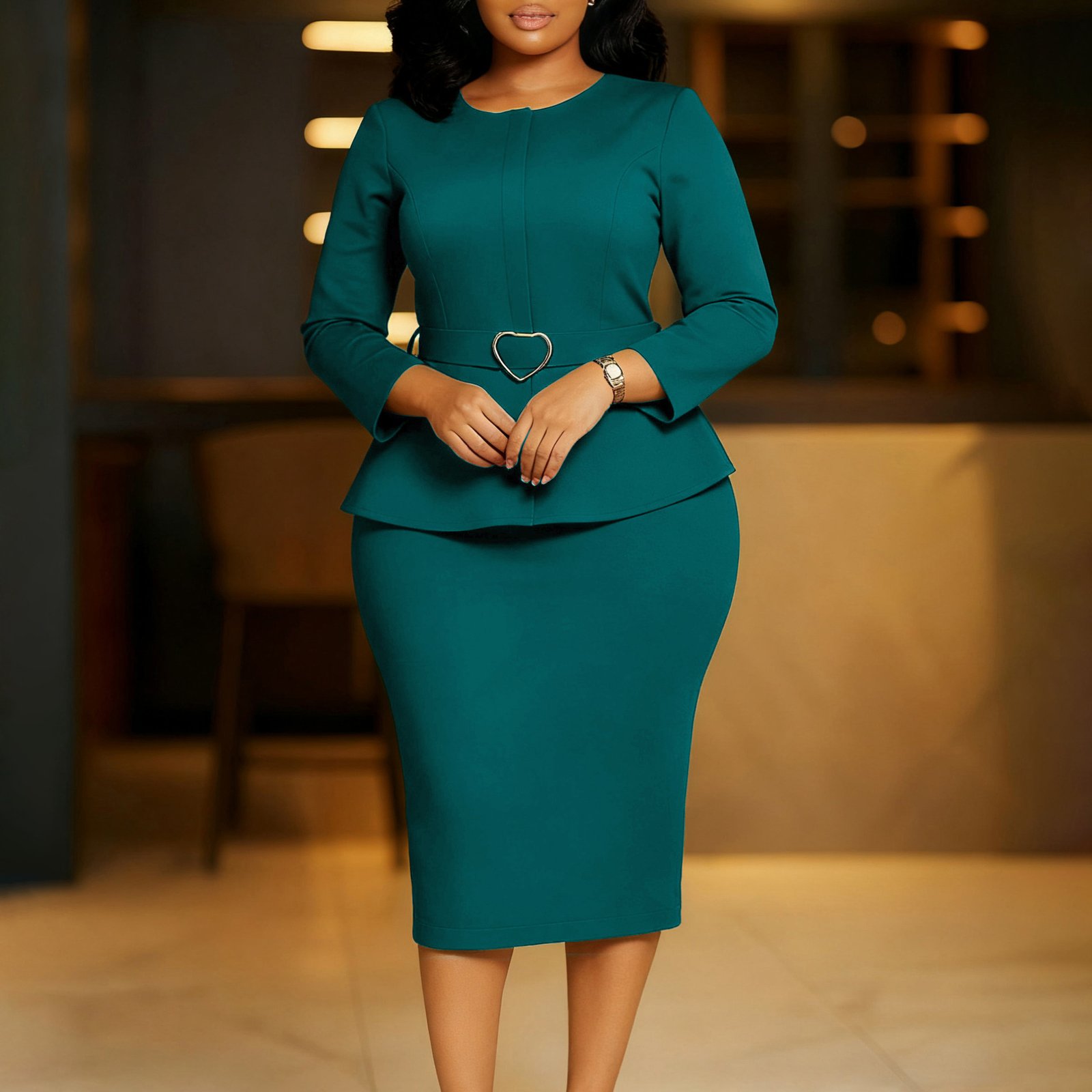 Womens Stylish Crew-neck Figure-flattering Dress