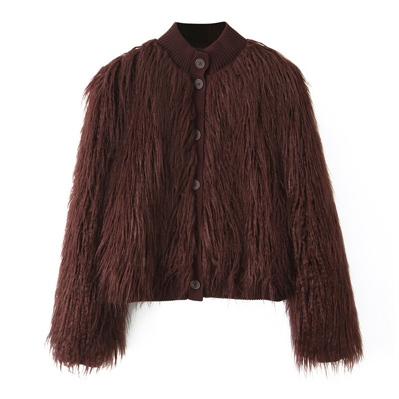 Fashion Temperament Women's Artificial Fur Effect Knitted Coat - Image 4
