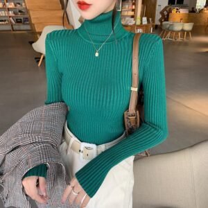 Womens Thick Solid-Colored Slim-Fit Warm Turtleneck Base Sweater