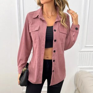 Corduroy Lapel Shirt Vintage Cardigan Pocket Shirt Coat Women