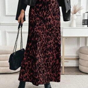 Slimming Leopard Print Skirt High-waisted Loose Long Dress With Print