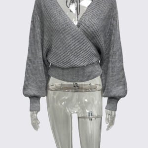 Cropped V-neck Long-sleeve Pullover Knit Sweater