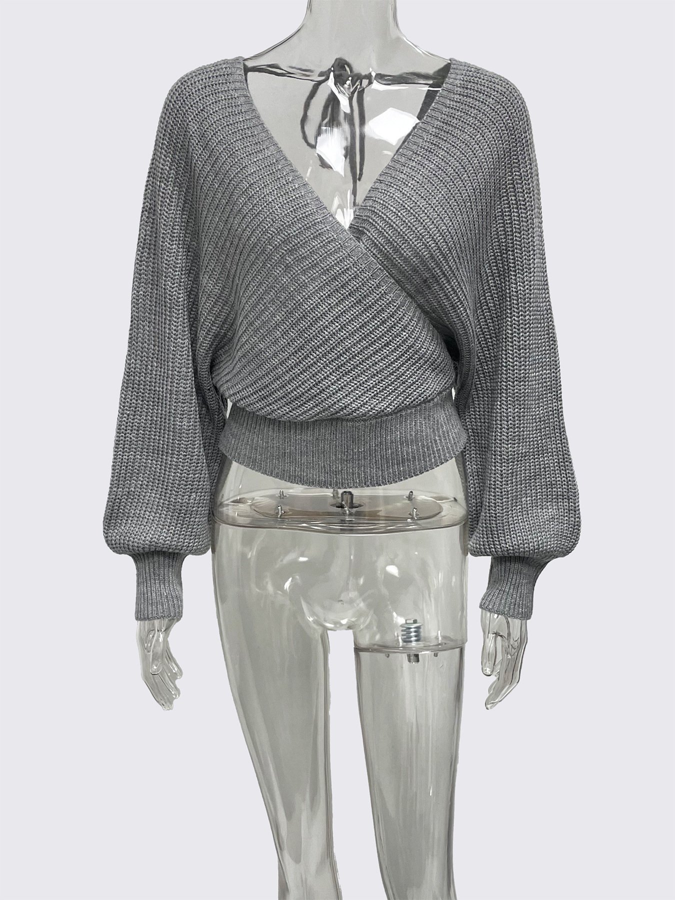 Cropped V-neck Long-sleeve Pullover Knit Sweater - Image 6