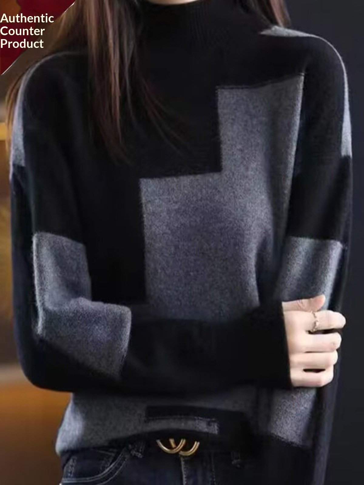 Womens Velvet Sweater New FallWinter Half-Neck Knit Pullover - Image 2