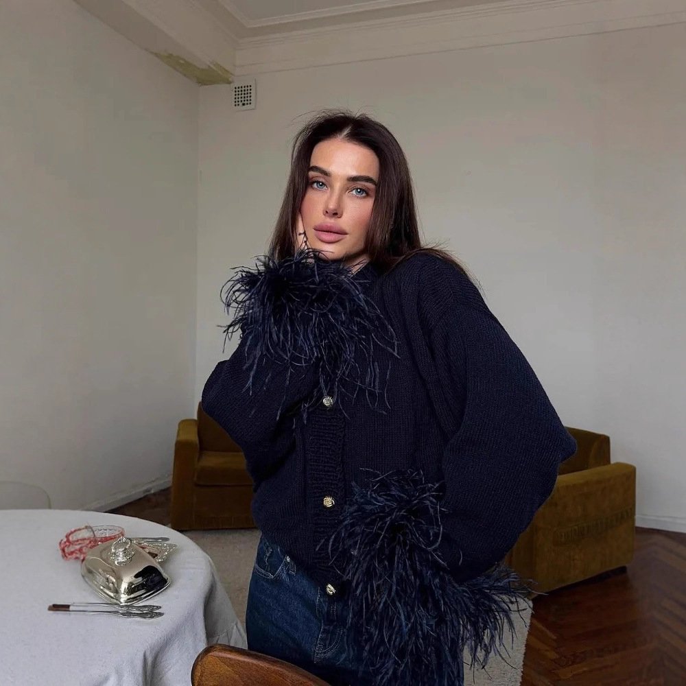 Streetstyle Personality Knitted Cardigan With Buttons Solidcolor Women's Outerwear Sweater - Image 4