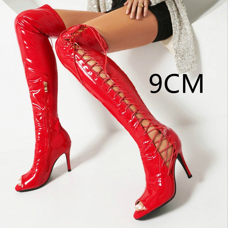 Stretch Thin Patent Leather Female Over-the-knee Boots - Image 8