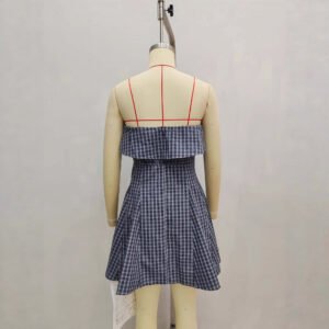 Retro, High-end Blue Plaid Tube Dress