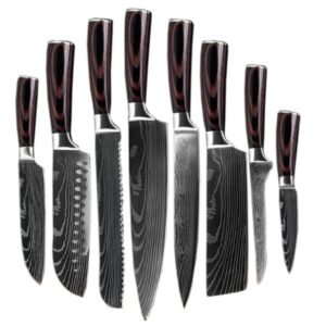 8 Damascus Pattern Stainless Steel Chef's Knives