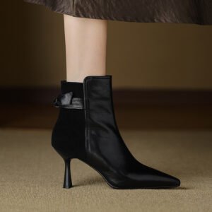Autumn And Winter New French Retro Bow Spliced High Heels