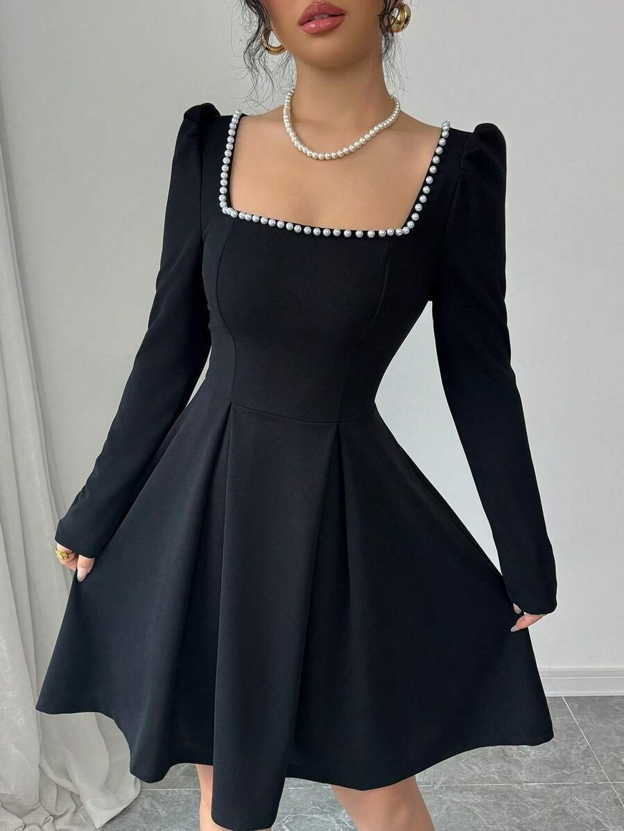 French-style Spring Women's Dress With A Square Neckline Design - Image 6