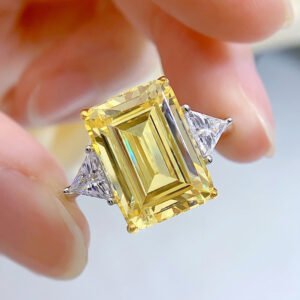 Square Sugar Cube Ring With Simulated Diamonds For Women