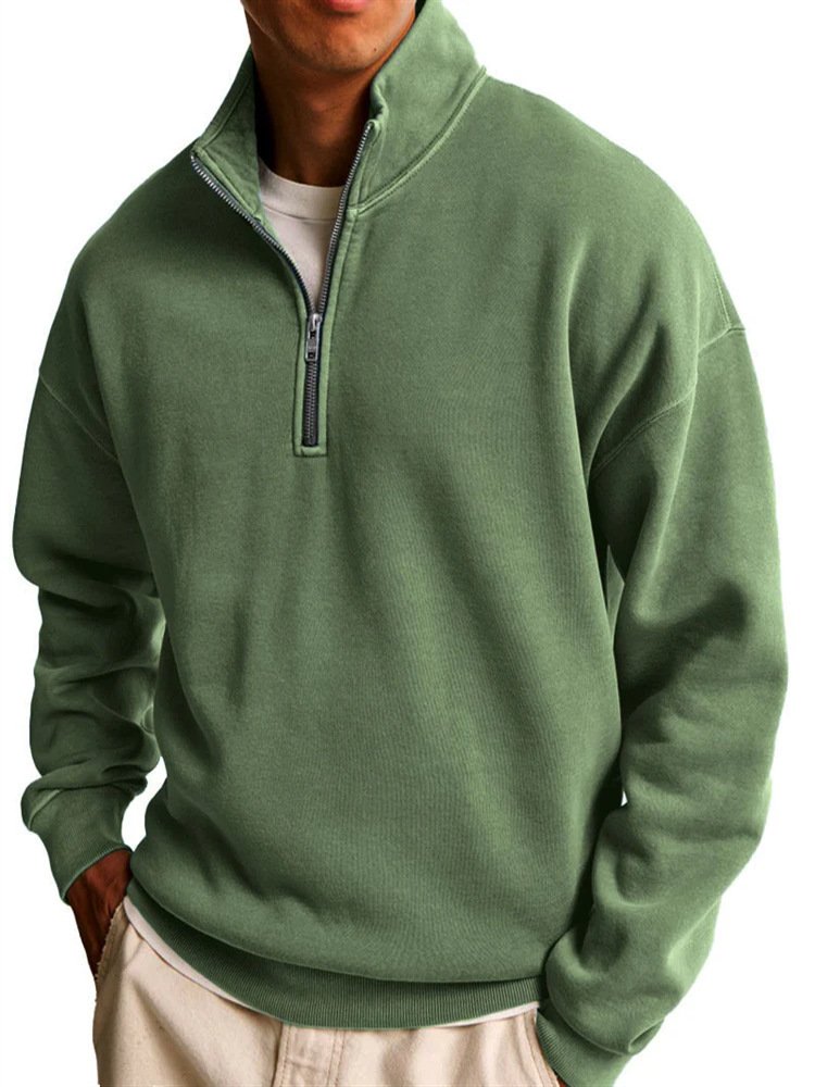 Men's Casual Half Zipped Stand Collar Long-sleeved Sweater - Image 6