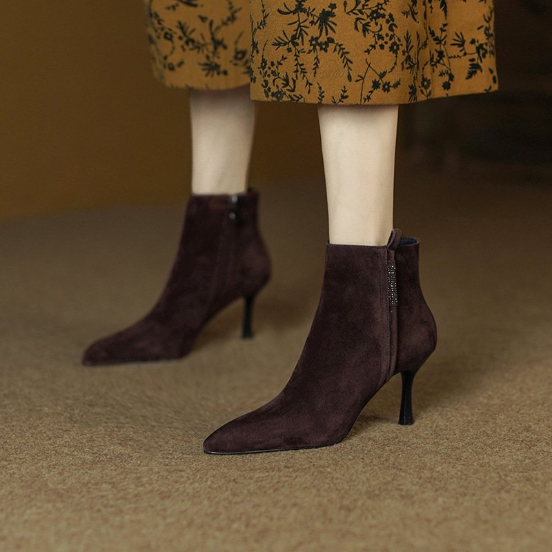 Side Zipper Rhinestone Women's Bare Elegant Woman Martin Boots - Image 5