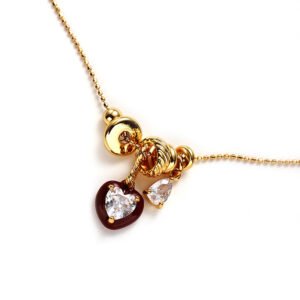 Red Dripping Oil Heart Shaped Inlaid Zircon Pendant Necklace
